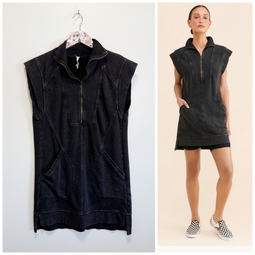 Anthropologie DAILY PRACTICE Meru Zip Front Mini Dress XS Black